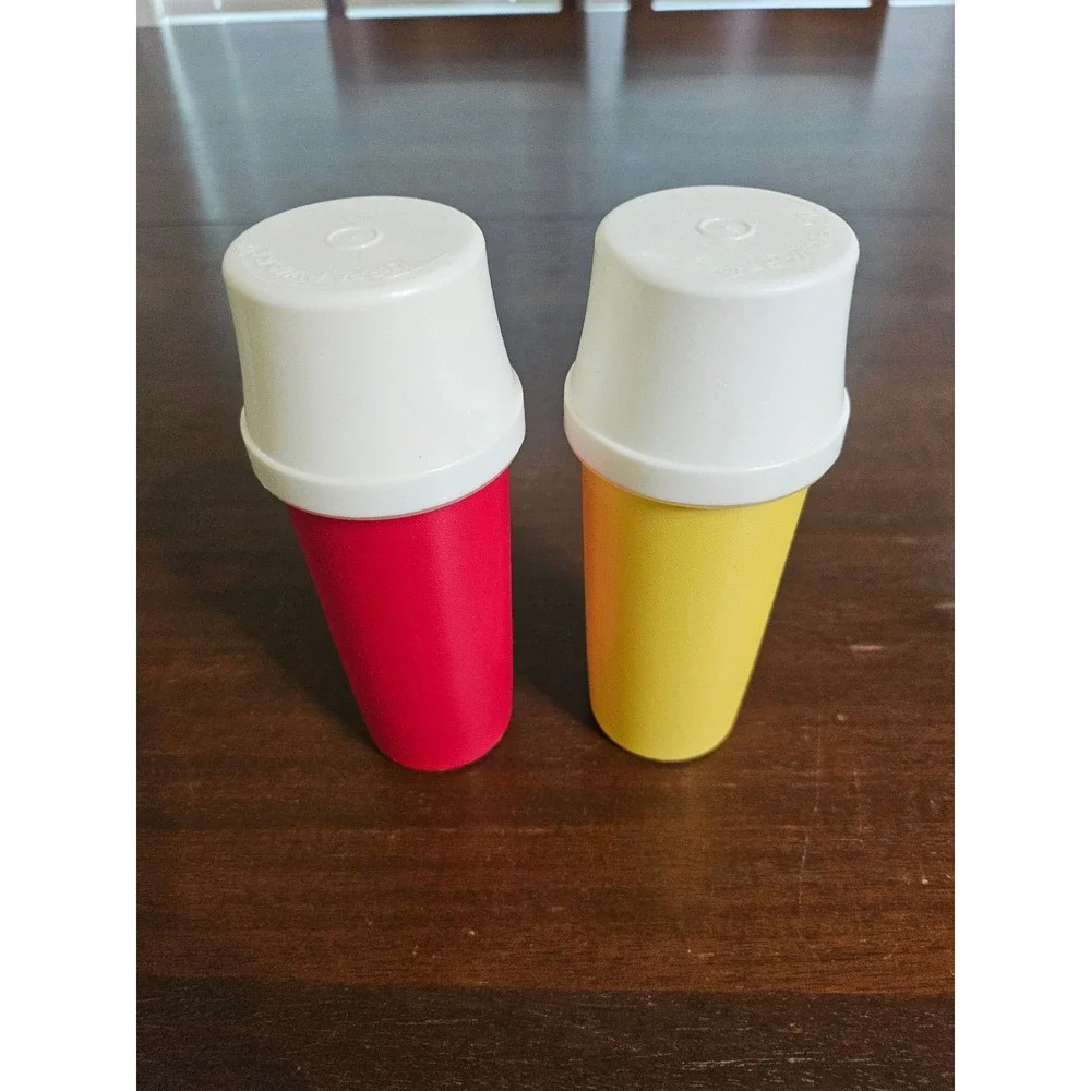 Tupperware Pump Dispensers Kitchen Set Red Yellow Vintage Tabletop Condiment S2